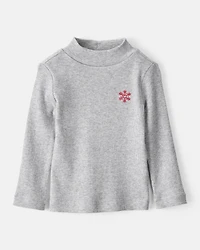 Baby Girl Snowflake Mock Neck Rib Top - Grey