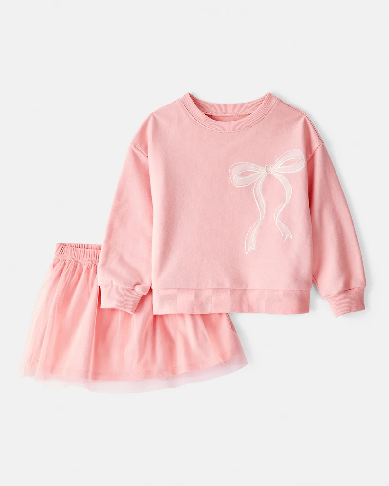 Toddler Girl Bow French Terry Long-Sleeve Top & Skirt Set - Pink
