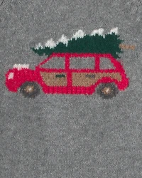 Toddler Boy Car Christmas Sweater - Grey