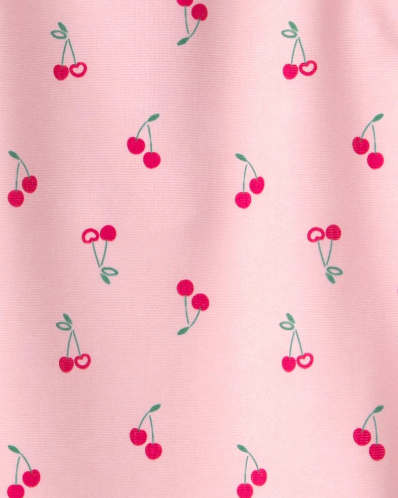 Baby Girl Cherry Long-Sleeve 1-Piece Rashguard Swimsuit - Pink