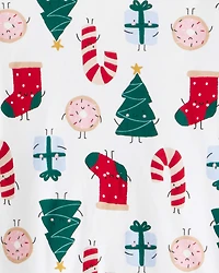 Adult Christmas Print 100% Cotton Long-Sleeve 2-Piece Pyjamas - White