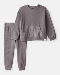 Toddler Boy Waffle Knit Long-Sleeve Tee & Pant Set - Grey