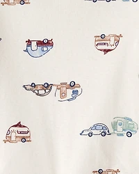 Baby Boy 2-Piece Car Overall Set - Cream