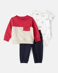 Baby Boy 3-Piece Airplane Sweatshirt Outfit Set - Blue