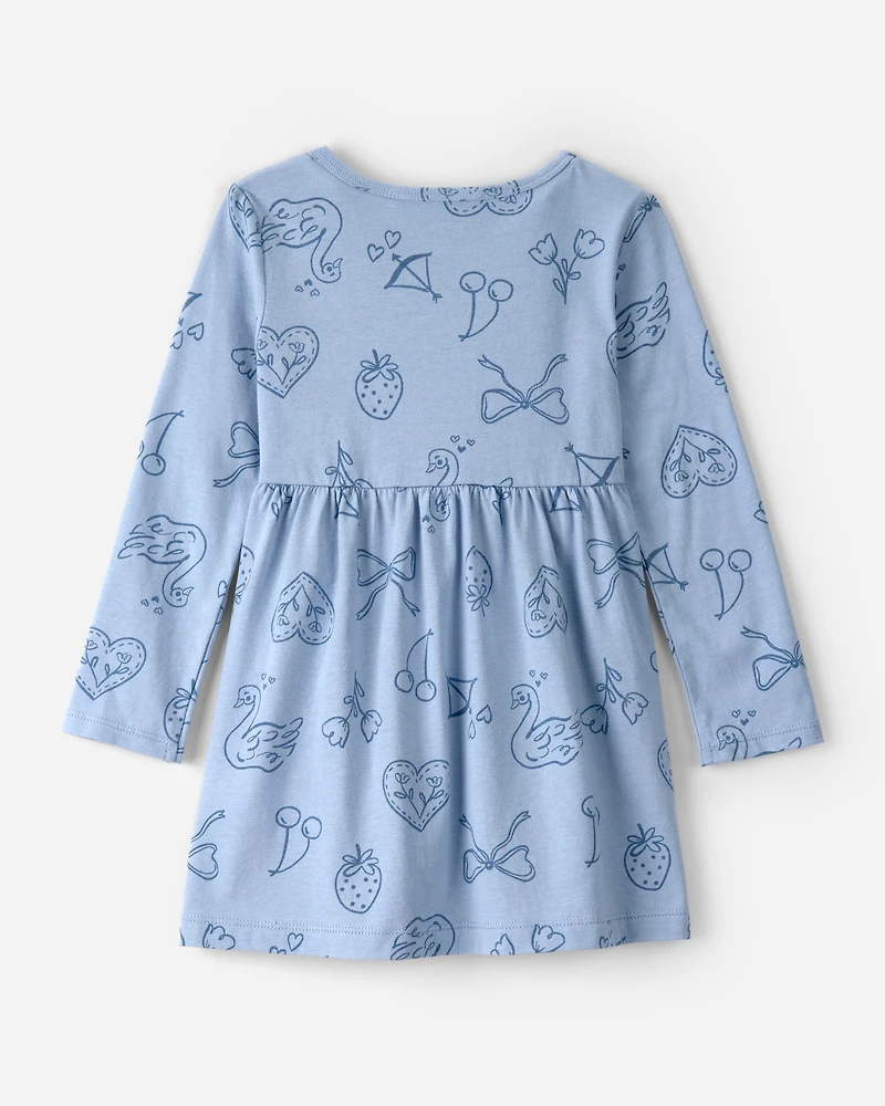 Toddler Girl Bow Icon Long-Sleeve Knit Dress - Blue