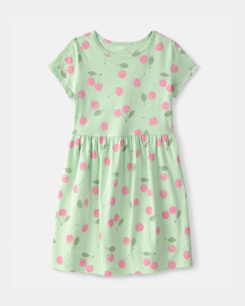 Girls Cherry Short-Sleeve Dress - Green