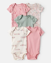 Baby Girl 5-Pack Train Floral Multipack Bodysuits - Green/Pink