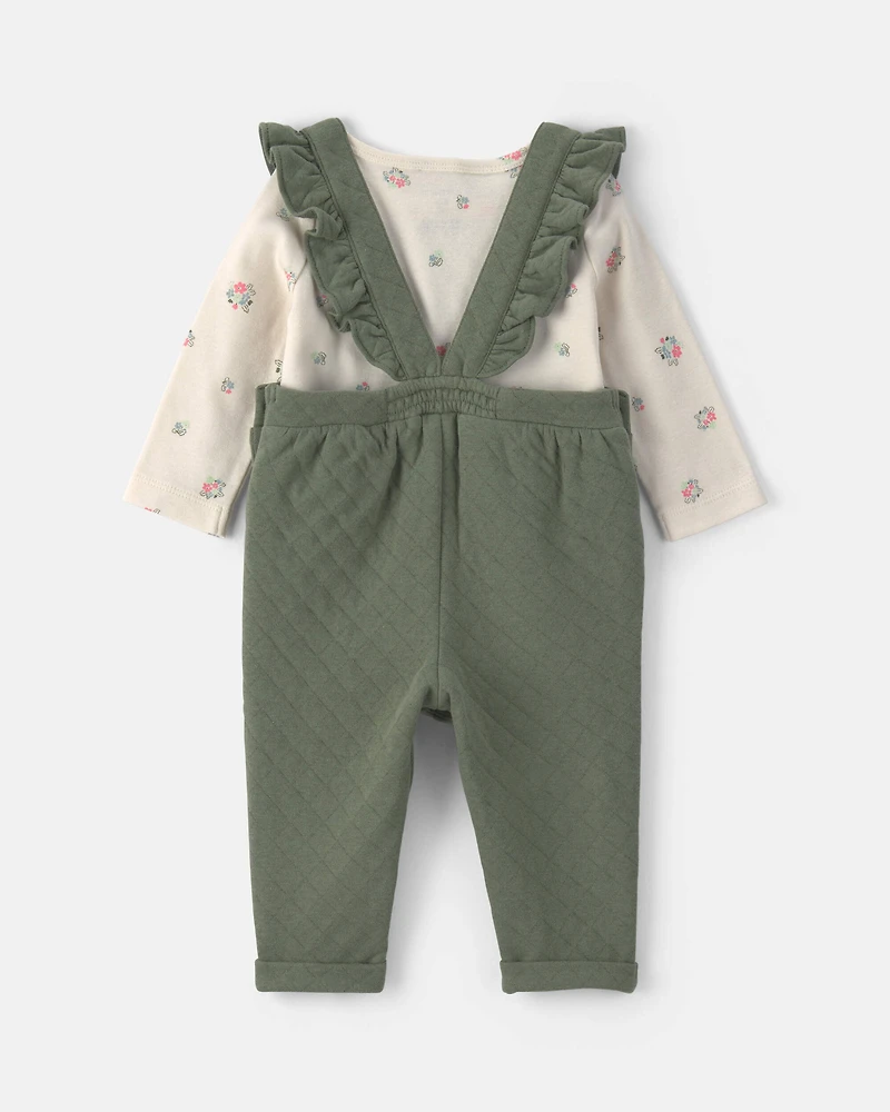 Baby Girl 2-Piece Quilted Overall Set - Olive Green