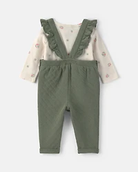 Baby Girl 2-Piece Quilted Overall Set - Olive Green