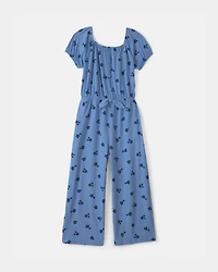 Girls Floral Jumpsuit - Blue