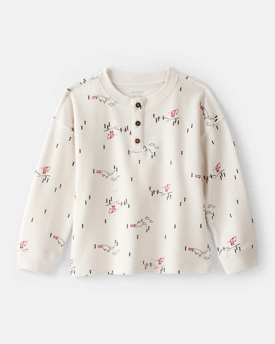 Toddler Boy Skiing Henley T-Shirt - Cream