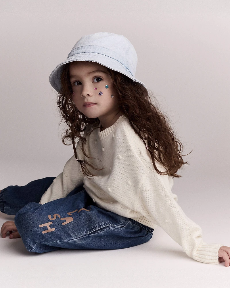 Toddler Girl Popcorn Sweater - Cream