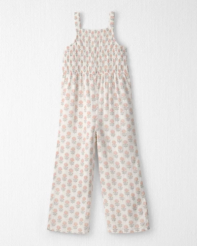 Girls Organic Cotton Gauze Jumpsuit Rosebud Petal Print