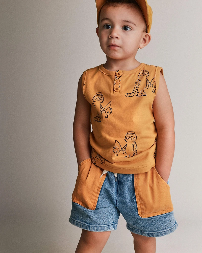 Toddler Colourblock Long-Line Short Denim