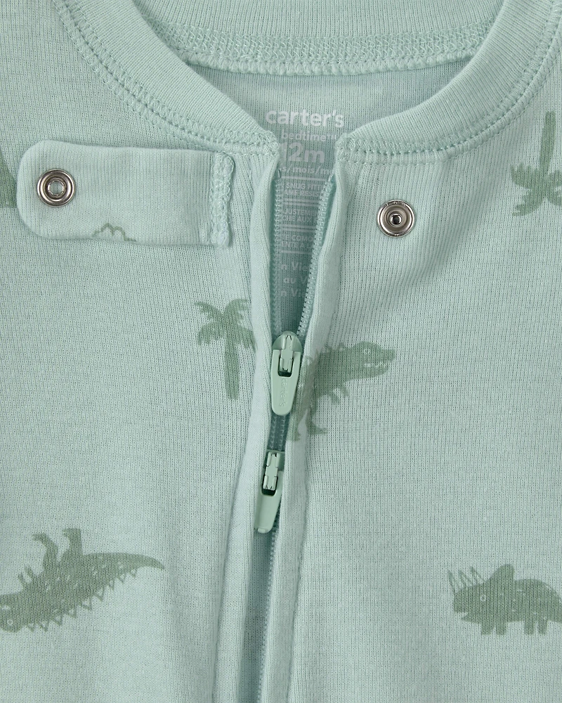 Baby Dinosaur 100% Cotton Snug Fit 1-Piece Pajama Set - Green