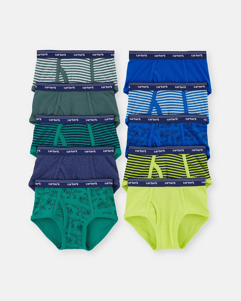 Boys 10-Pack Dinosaur Animal Print Brief Underwear