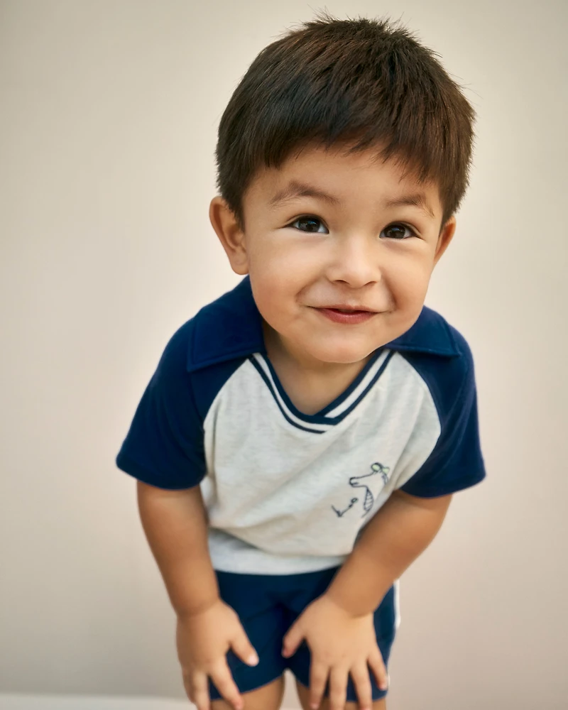 Toddler Boy Alligator Polo Shirt - Blue/Grey