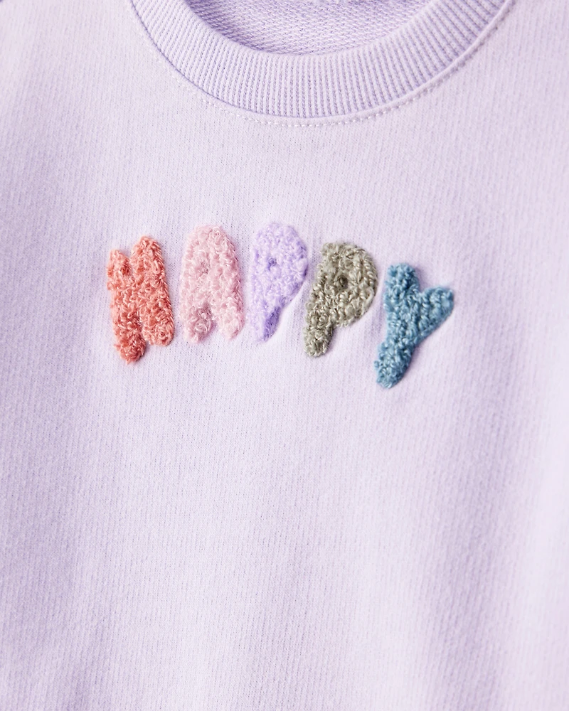 Baby Girl Happy French Terry Long-Sleeve Pullover Sweatshirt - Purple