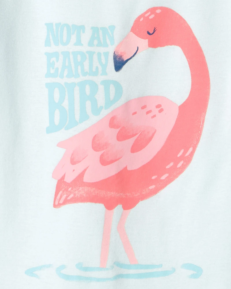 Girls Flamingo 100% Cotton Short-Sleeve Snug Fit 4-Piece pyjama Set - Pink/Blue