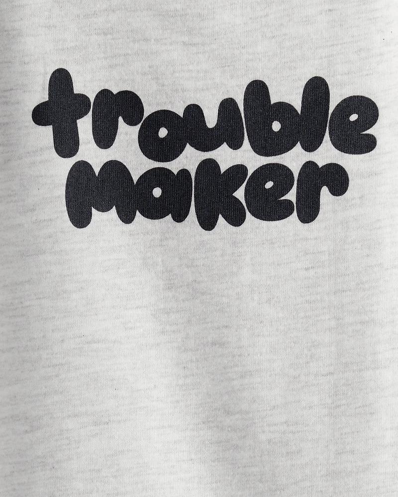 Baby Boy 'Trouble Maker' Short-Sleeve Graphic Bodysuit - Grey