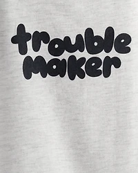 Baby Boy 'Trouble Maker' Short-Sleeve Graphic Bodysuit - Grey