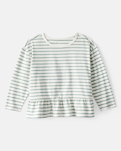 Toddler Girl Striped Long-Sleeve Peplum Top - Green