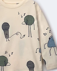 Toddler Long-Sleeve Relaxed Graphic Tee Music Squish - Cream