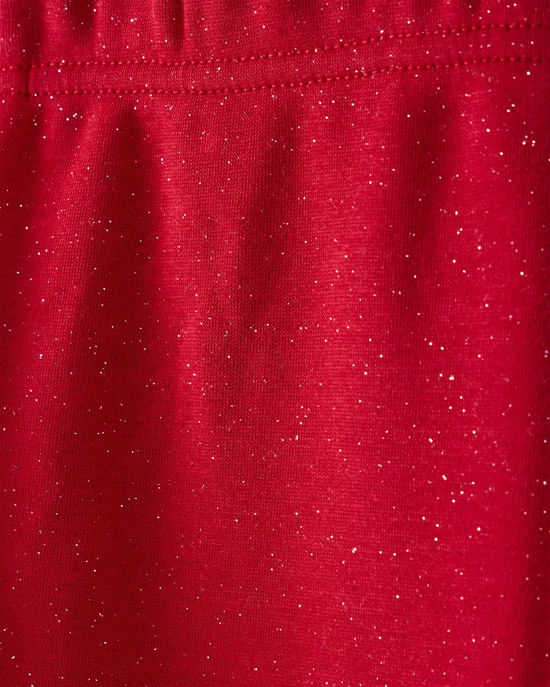 Girls Shimmer Cotton Pull-On Stretch Leggings - Red