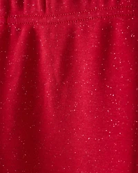 Girls Shimmer Cotton Pull-On Stretch Leggings - Red