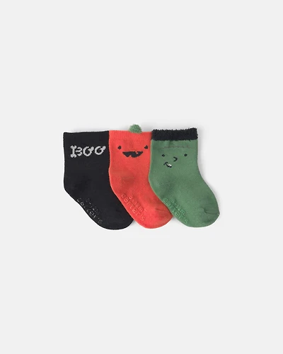 Baby 3-Pack Pumpkin Halloween Booties - Green/Black/Orange