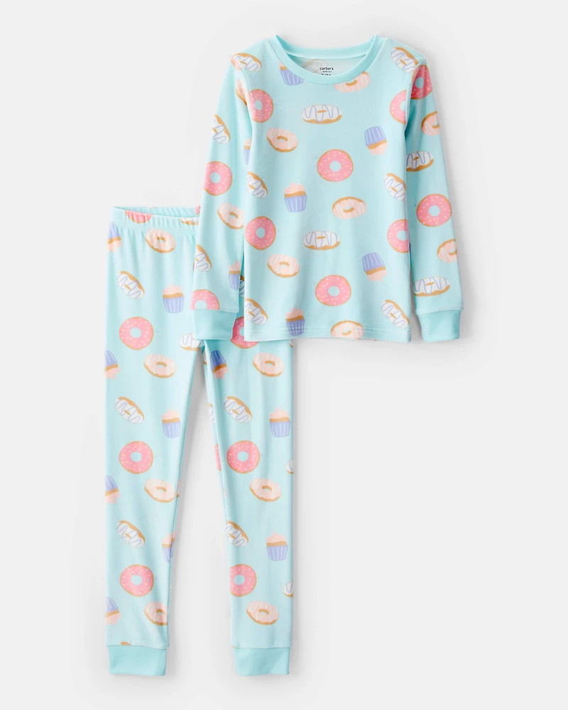 Girls Donut Print DreamPlush Long-Sleeve Snug Fit 2-Piece Pajamas - Blue