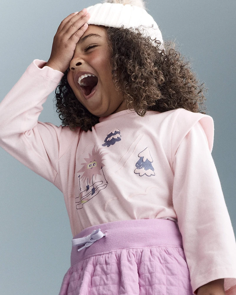 Toddler Girl Skiing Squish Long-Sleeve Top - Ivory