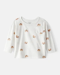 Baby Girl Croissant Print Long Sleeve Tee - Cream