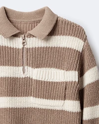 Toddler Boy Striped Quarter-Zip Sweater - Tan/White
