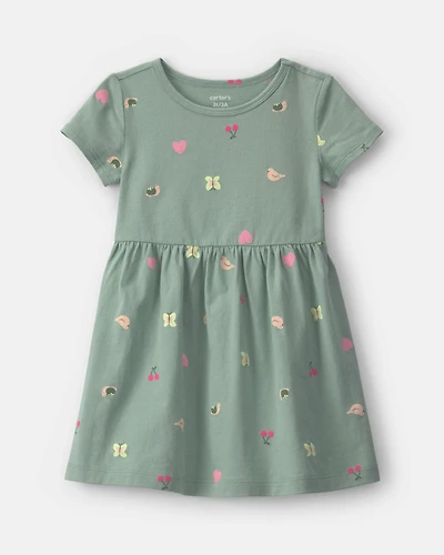 Toddler Girl Butterfly Short-Sleeve Dress - Green