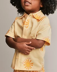 Toddler Boy Button-Down Short-Sleeve Shirt Sunny Life Print - Yellow