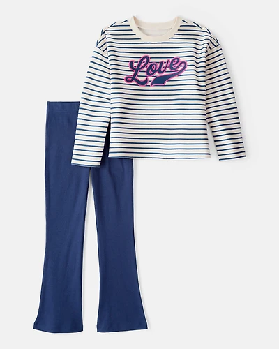 Kid 2-Piece "Love" Striped Top & Flared Pant Set