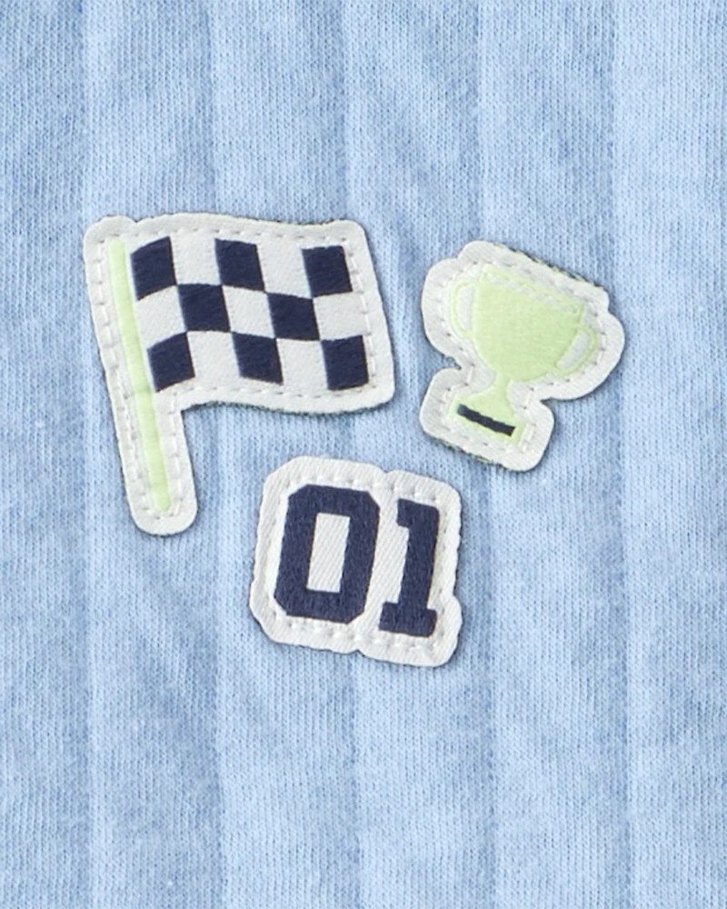 Baby Boy 3-Piece Race Car Quilted Vest Outfit Set - Blue