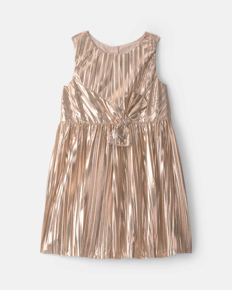 Toddler Girl Metallic Crinkle Bow Dress - Gold