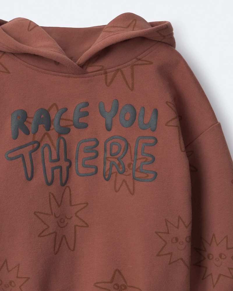 Toddler 'Race You There' Fleece Hoodie - Rust