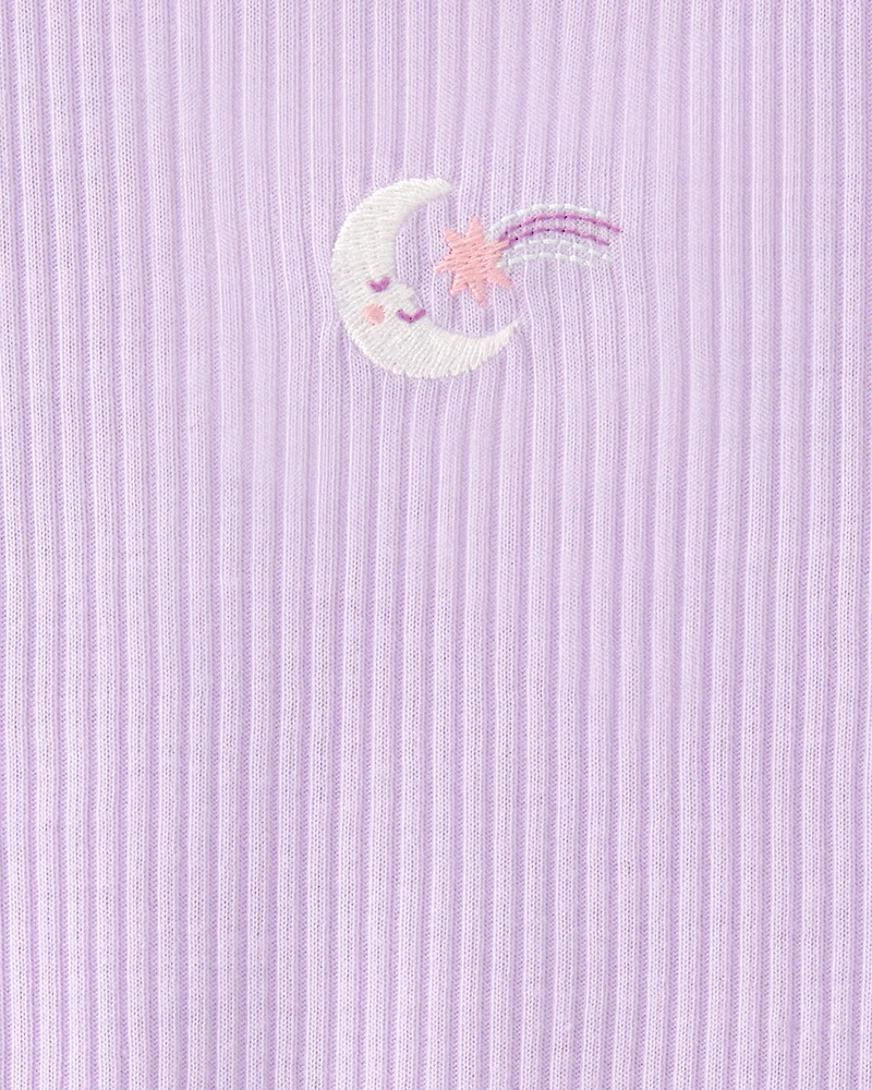 Toddler Girl Moon Rib Loose Fit 2-Piece Pajama Set - Purple