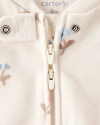 Baby Girl Floral Print Loose Fit Long-Sleeve 2-Way Zip Sleeper - White
