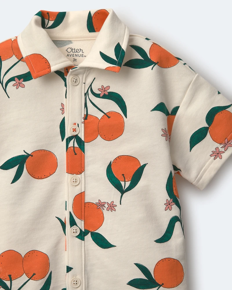 Toddler Boy Button-Down Short-Sleeve Shirt Clementine Grove Print - Cream