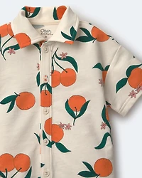 Toddler Boy Button-Down Short-Sleeve Shirt Clementine Grove Print - Cream