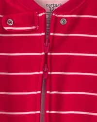 Baby Boy 1-Piece Moose Striped 2-Way Zip DreamPlush Snug Fit Footed Pyjama - Red