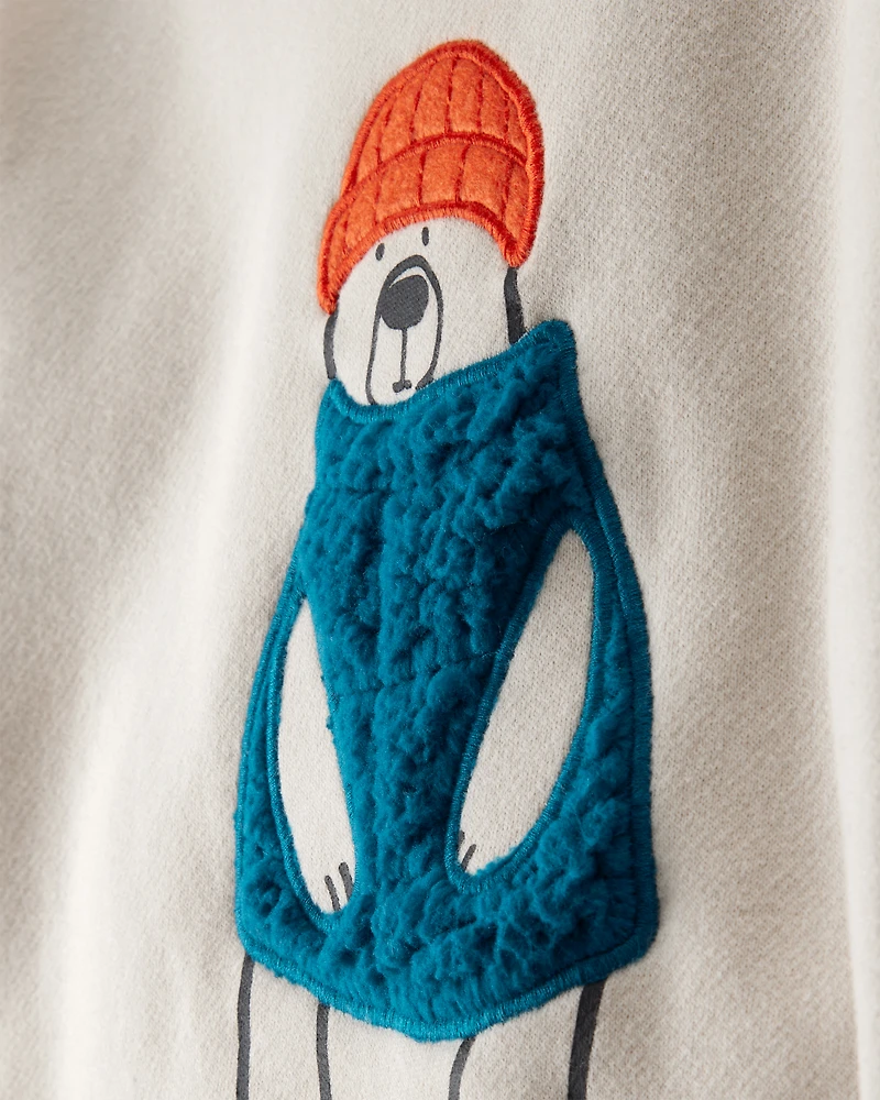 Toddler Boy DayDream Fleece Bear Pullover Sweatshirt - Cream