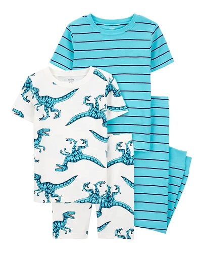 Kid 4-Piece Striped Dinosaur 100% Snug Fit Cotton Pyjamas