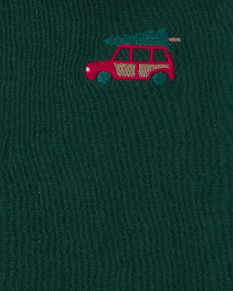 Boys Car Polo Sweater - Olive Green