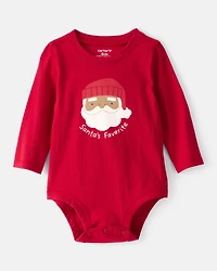 Baby Santa's favourite Cotton Graphic Bodysuit - Red