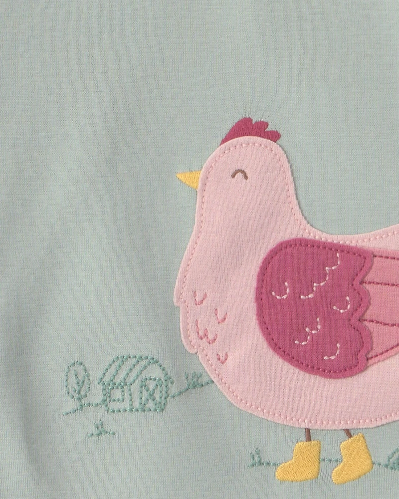 Baby Girl 4-Piece Country Chicken 100% Cotton Snug Fit Pyjama Set - Blue/Cream